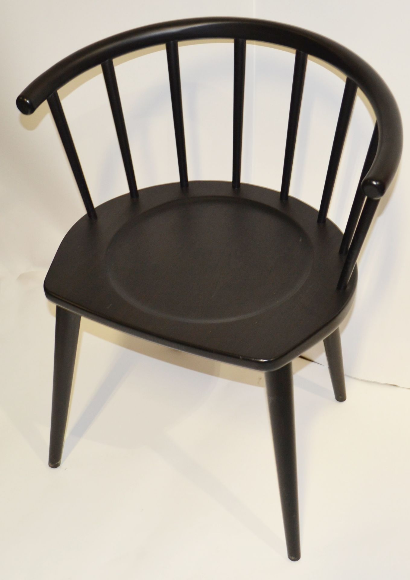 4 x Curved Spindleback Wooden Dining Chairs With Shaped Seats and Dark Finish - Dimensions: H73 x