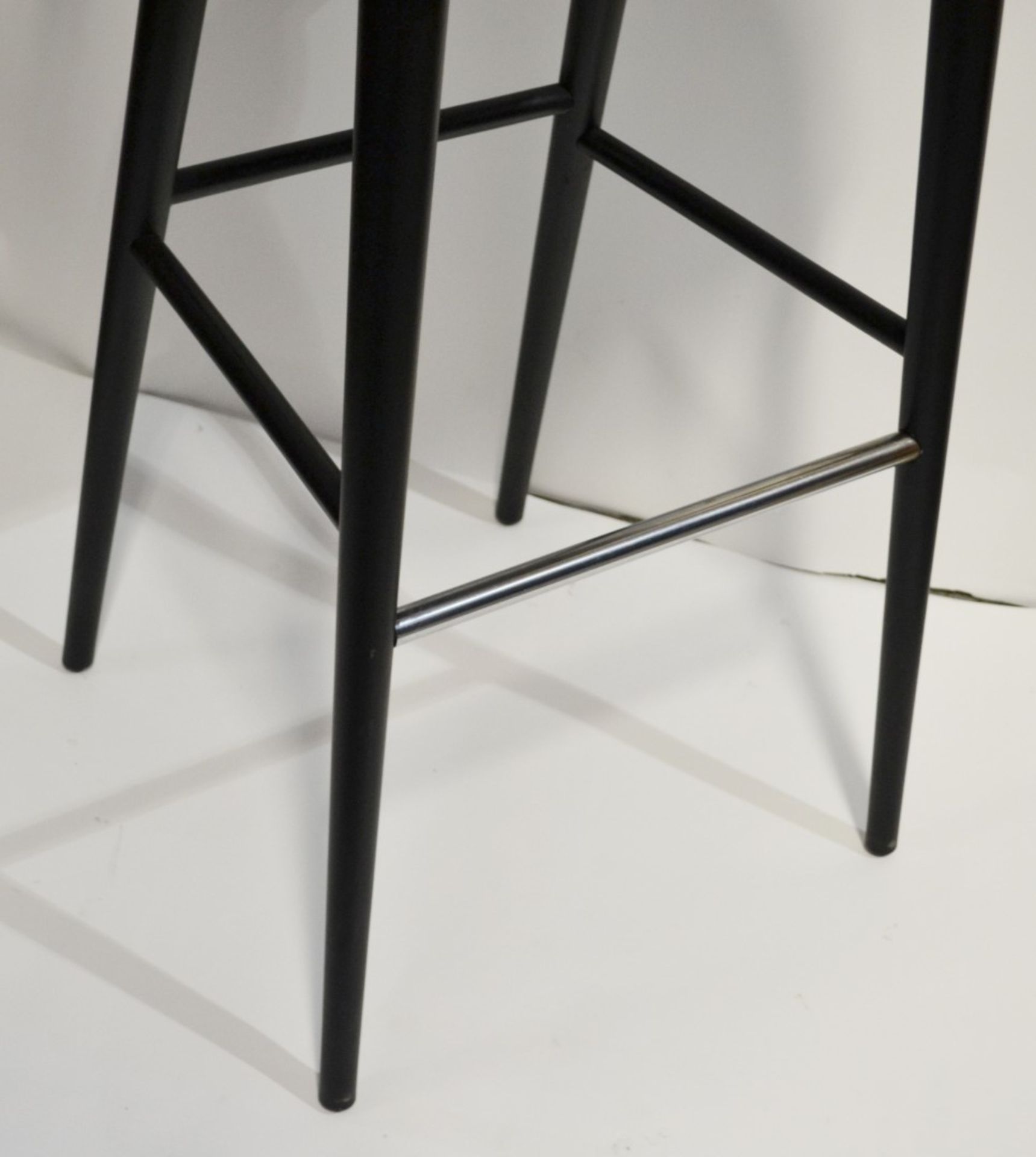 4 x Curved Spindleback Wooden Bar Stools With Shaped Seats, Chrome Footrests and Dark Finish - - Image 3 of 6
