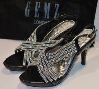 1 x Pair of Gemz London Ladies High Heel Diamante Evening Shoes - Size 7 - Unused Stock - CL214 -