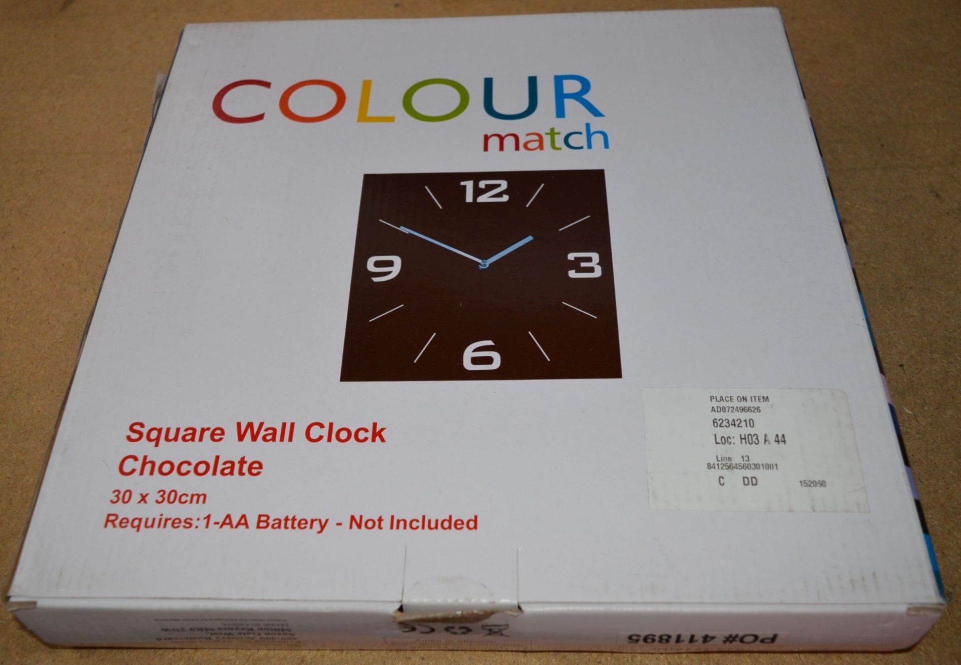 4 x Colour Match Square Wall Clocks - Chocolate Glass Case with Silver Hands and Quartz Movement - - Image 2 of 3