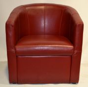 3 x Cherry Red Leather Tub Chairs - H70/42 x W70 x D70 cms - CL188 - Location: Altrincham WA14 -