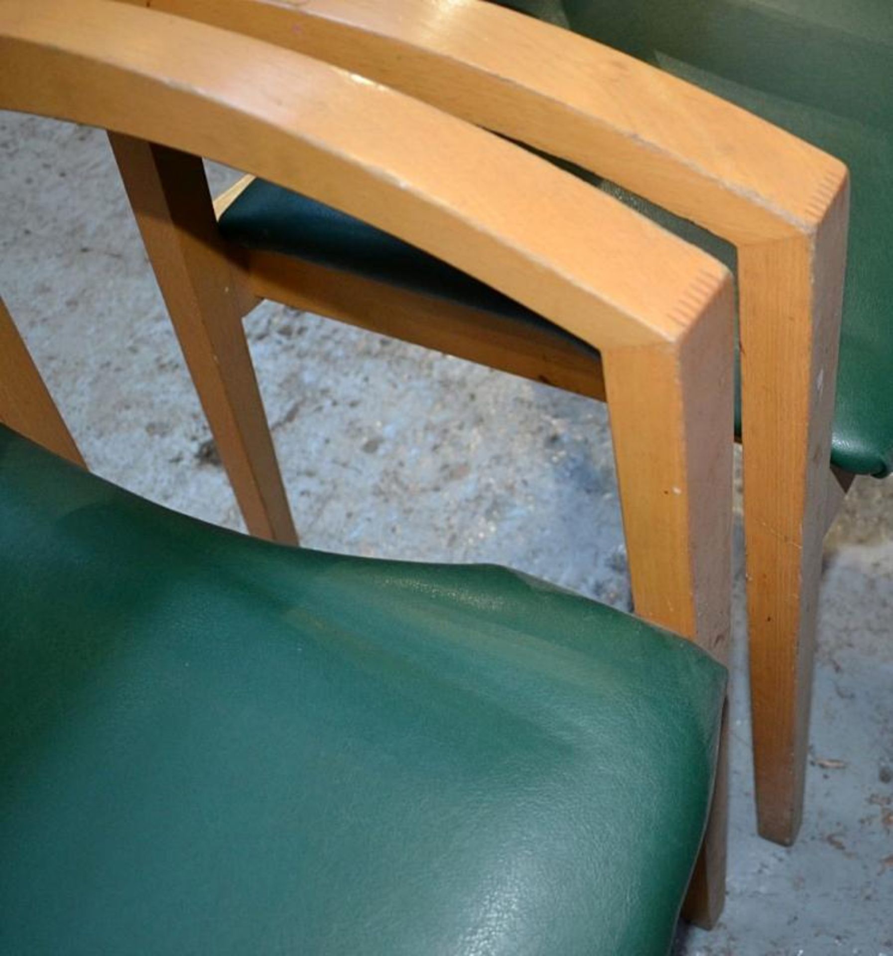 3 x Matching Wooden Chairs Upholstered Green Faux Leather - Dimensions: W57.5 x D50 x H86 x SH46cm - - Image 3 of 8