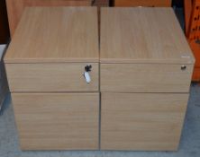 2 x Small Two Drawer Office Storage Cabinets - One With Key One Without Key - Oak Finish - CL011 -