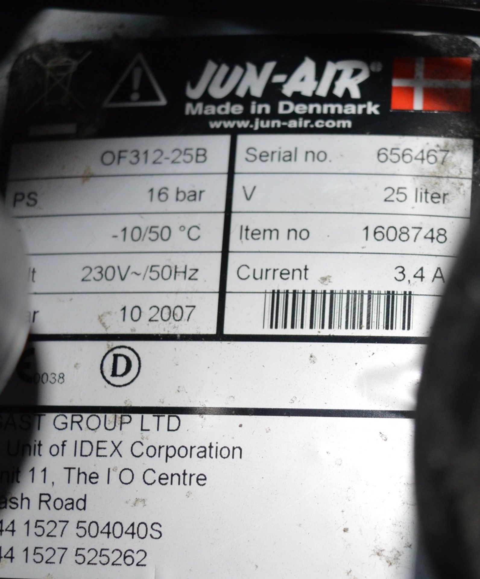 1 x Jun-Air OF302-25B Oil-free 25l Air Compressor - Good Working Order - Quiet Operation - Oil - Image 4 of 5