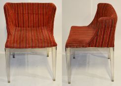 2 x Kartell Mademoiselle Chairs With Transparent Legs and Fabric Seats - Perfect For Contemporary