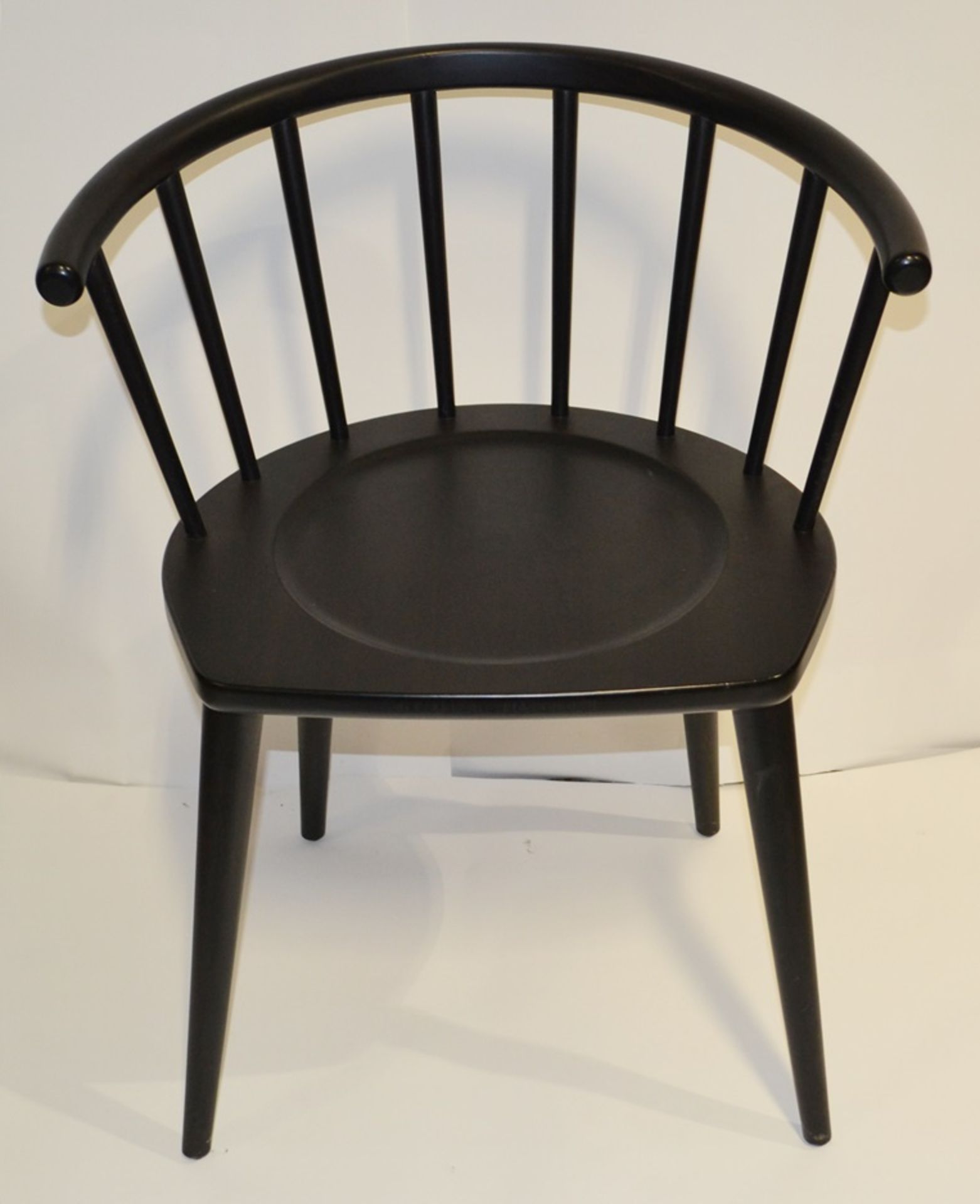 4 x Curved Spindleback Wooden Dining Chairs With Shaped Seats and Dark Finish - Dimensions: H73 x - Image 2 of 2