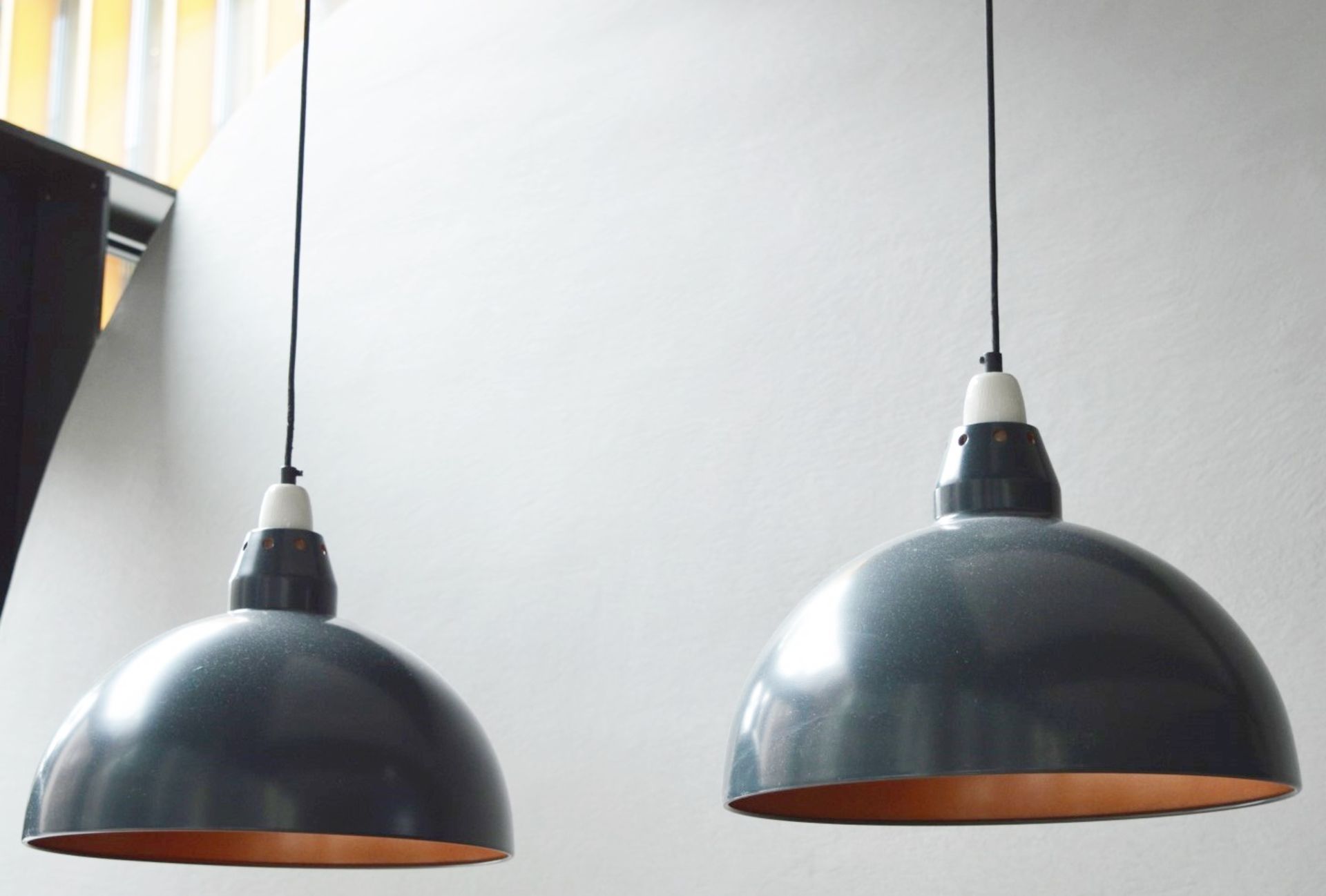 4 x Dome Pendant Ceiling Light Fittings - Grey and Copper - Vintage Style - 40cm Diameter - 250cm - Image 6 of 6