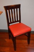 6 x High Back Dining Chairs With Red Leather Seat Cushions and Studded Detail - Hardwood Frames -