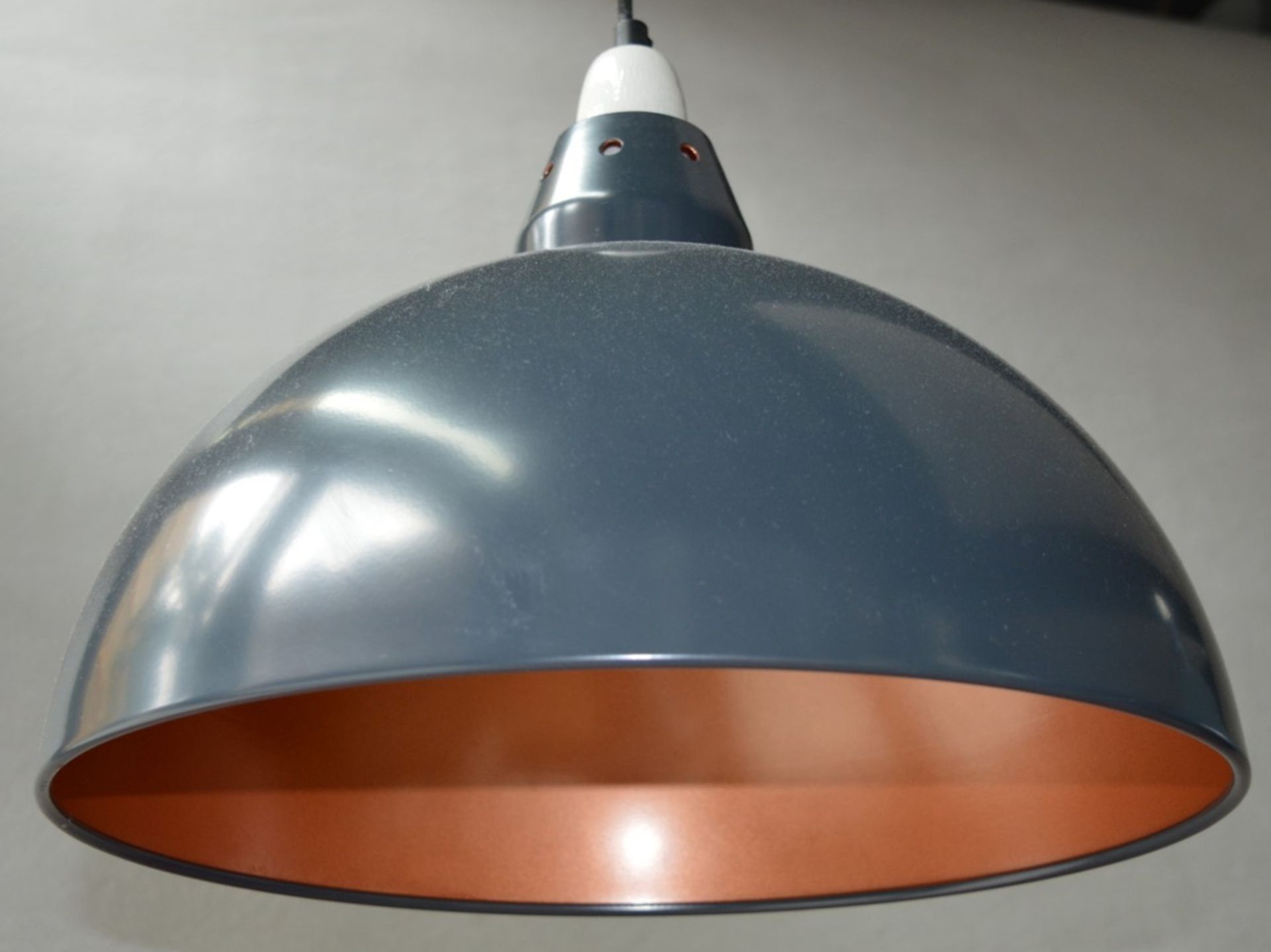 4 x Dome Pendant Ceiling Light Fittings - Grey and Copper - Vintage Style - 40cm Diameter - 250cm - Image 2 of 6