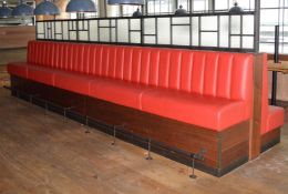 1 x Back to Back Large Seating Bench Upholstered in Red Leather With Wooden Base, Kickboard, Privacy