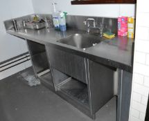 1 x Stainless Steel Wash Table With Sink Basin - H91 x W243 x D65cms - CL245 - Location: London EC4M