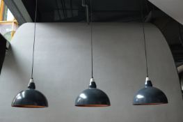 4 x Dome Pendant Ceiling Light Fittings - Grey and Copper - Vintage Style - 40cm Diameter - 250cm