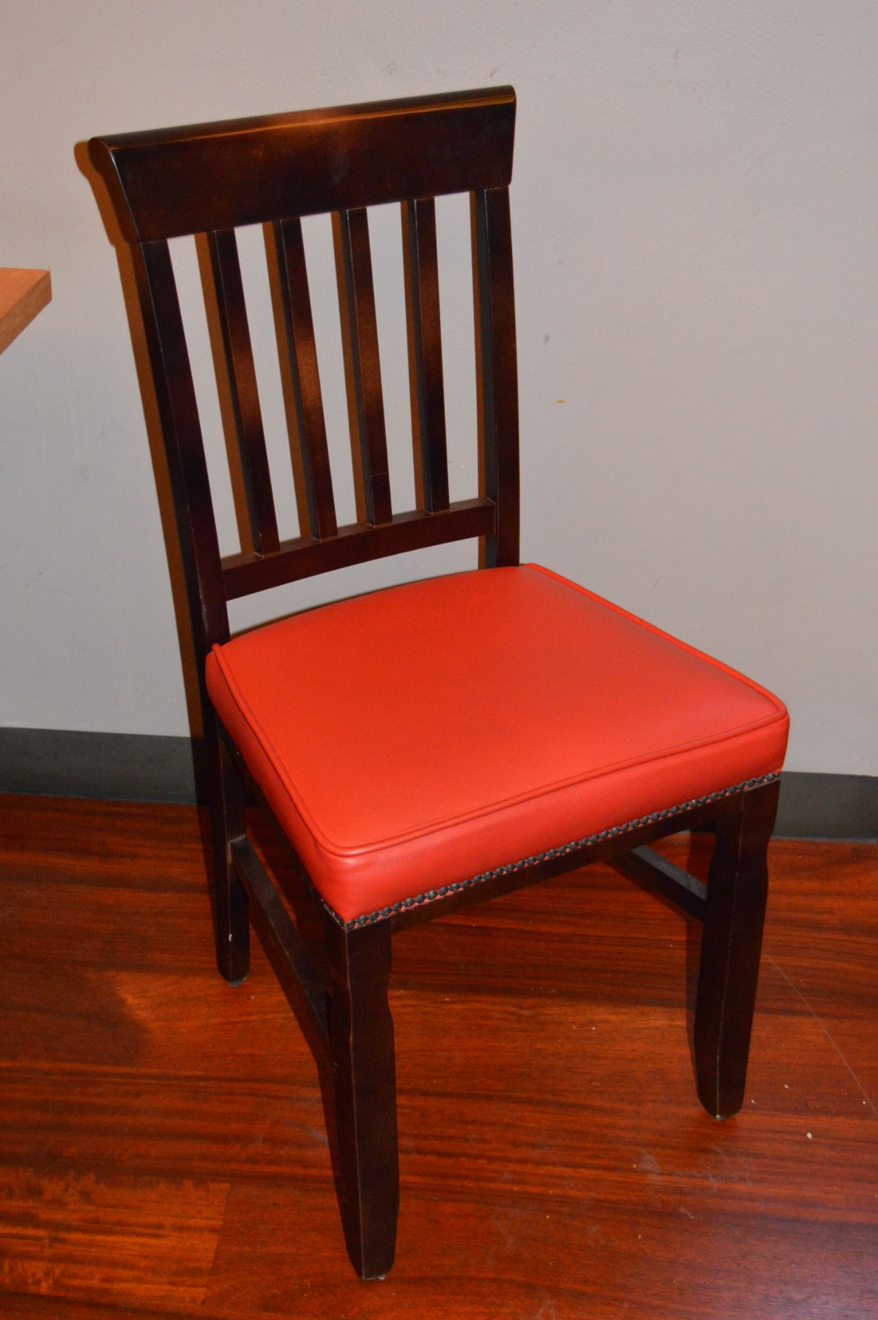 4 x High Back Dining Chairs With Red Leather Seat Cushions and Studded Detail - Hardwoord Frames - - Image 2 of 5