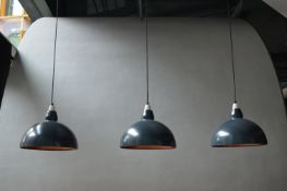 4 x Dome Pendant Ceiling Light Fittings - Grey and Copper - Vintage Style - 40cm Diameter - 250cm