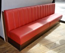 1 x High Back Seating Bench Upholstered in Red Leather With Wooden Base and Kickboard - Ideal For