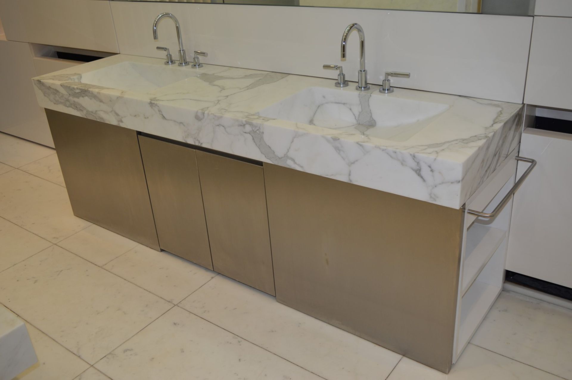 1 x Bespoke His & Hers Marble Bathroom Vanity Unit - Exquisite 7ft Twin Marble Sink Basin With Two