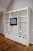 1 x Entertainment Wall Unit - Features Adjustable Shelves, Storage Drawers and Downlights - Includes