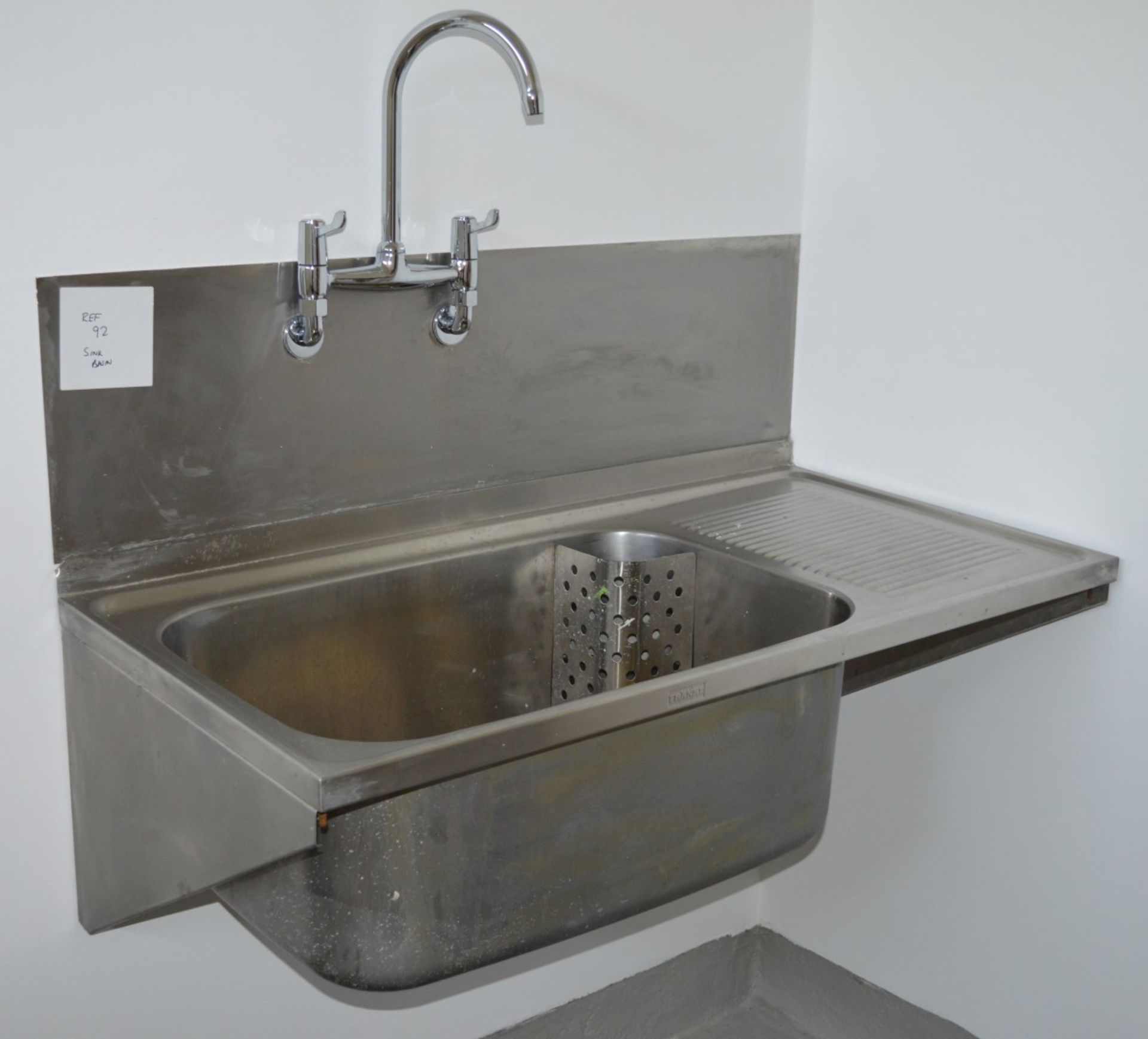 1 x Large Stainless Steel Sink Basin With Drainer - Wall Mounted - Includes Swan Neck Mixer Tap - - Image 2 of 4