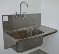 1 x Large Stainless Steel Sink Basin With Drainer - Wall Mounted - Includes Swan Neck Mixer Tap -