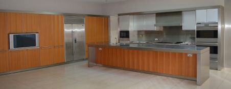 1 x Designer BULTHAUP Fitted KITCHEN With APPLIANCES - Stainless Steel and Zebra Wood Finish -