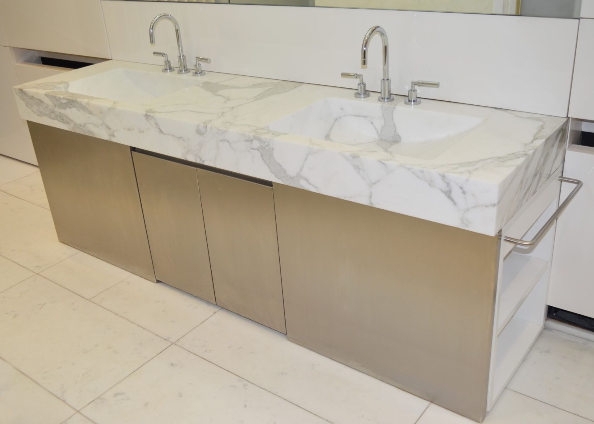 1 x Bespoke His & Hers Marble Bathroom Vanity Unit - Exquisite 7ft Twin Marble Sink Basin With Two - Image 24 of 25
