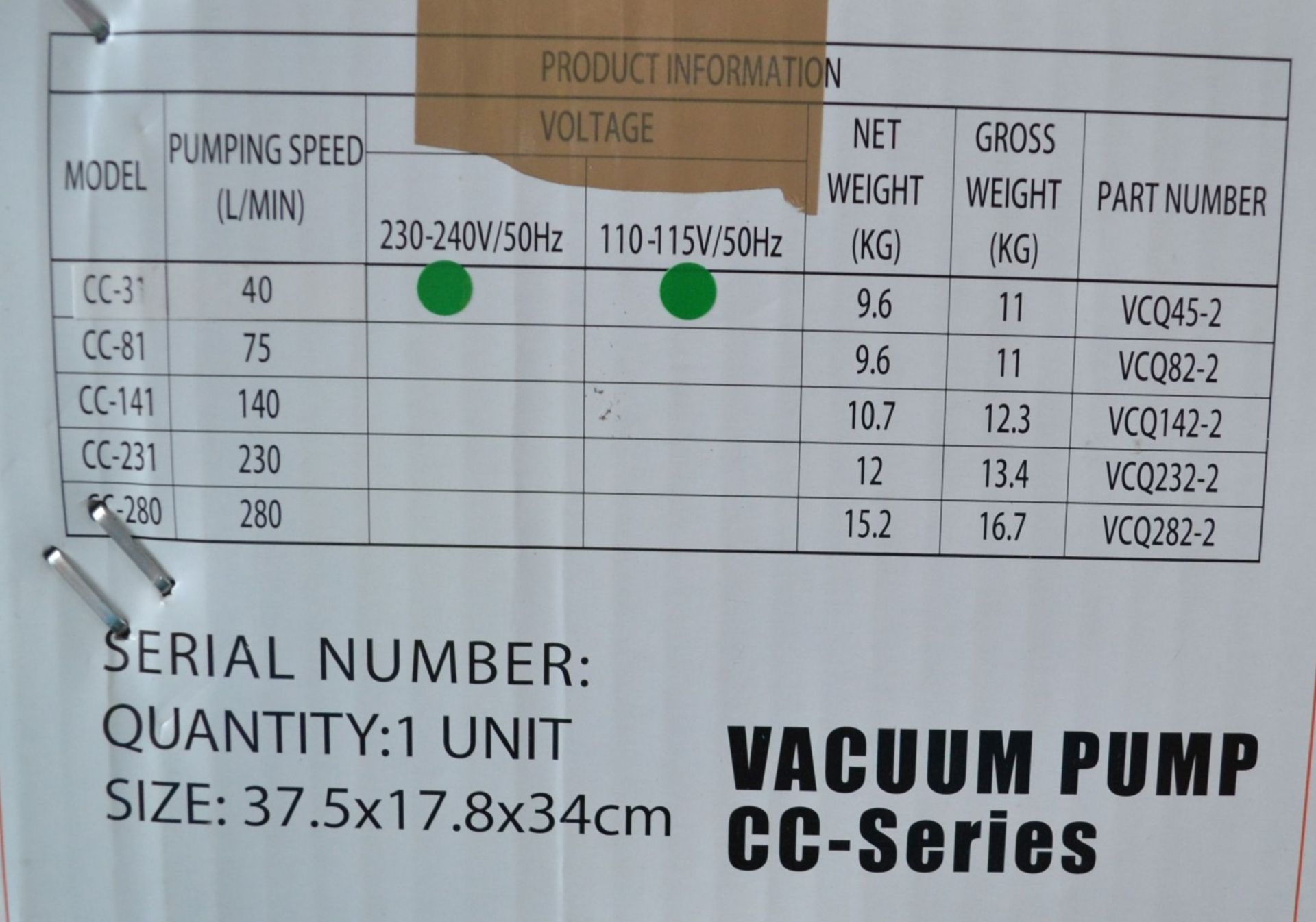 1 x Javac Vacuum Pump - 40Lt/min - Science/Educational - CL185 - Ref: DSY0282 - Location: Stoke-on-T - Image 4 of 9
