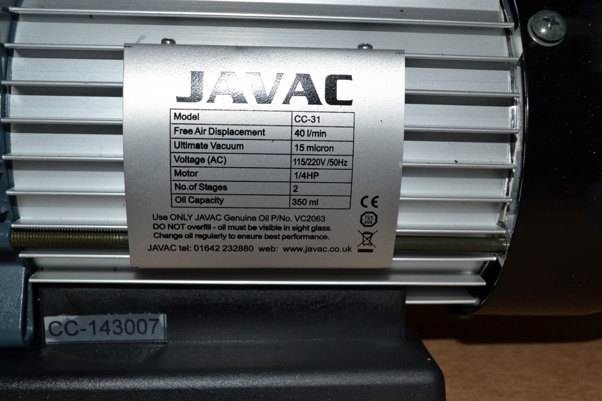 1 x Javac Vacuum Pump - 40Lt/min - Science/Educational - CL185 - Ref: DSY0282 - Location: Stoke-on-T - Image 9 of 9