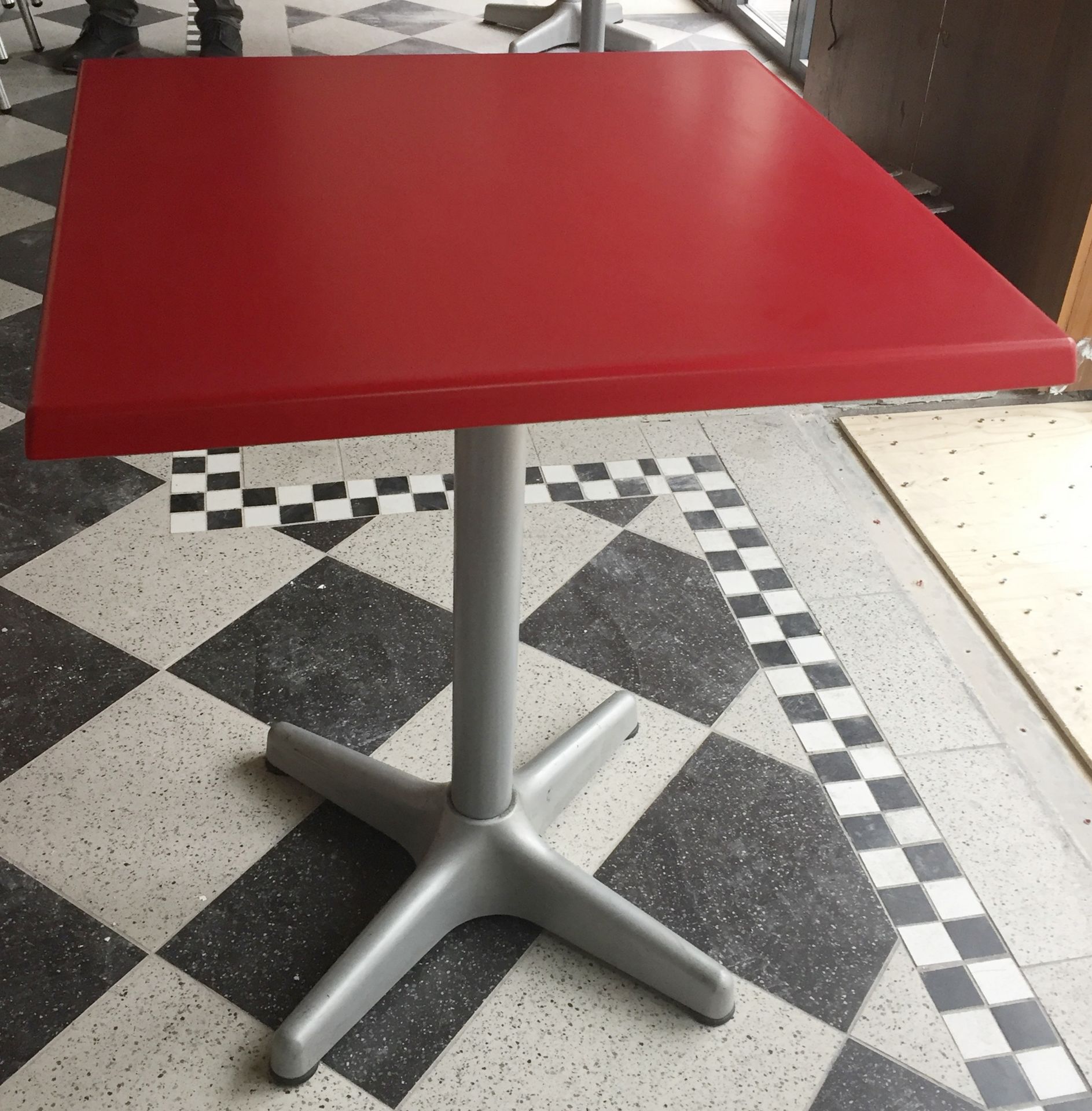 3 x Retro Square Bistro Tables - Red Tops With Silver Bases - CL235 - Location: London N1 These - Image 4 of 4