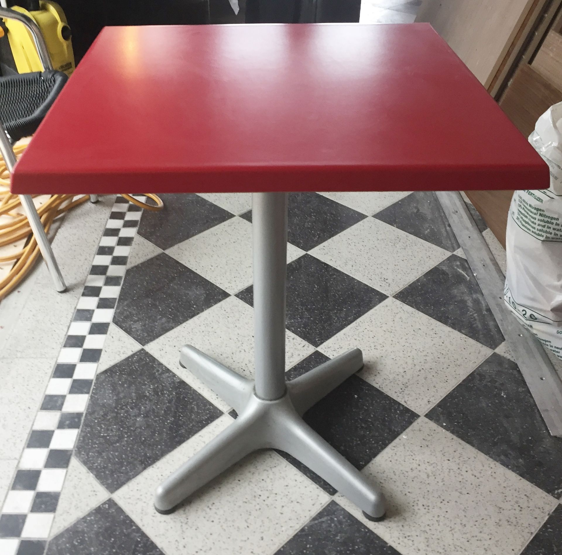 3 x Retro Square Bistro Tables - Red Tops With Silver Bases - CL235 - Location: London N1 These - Image 3 of 4