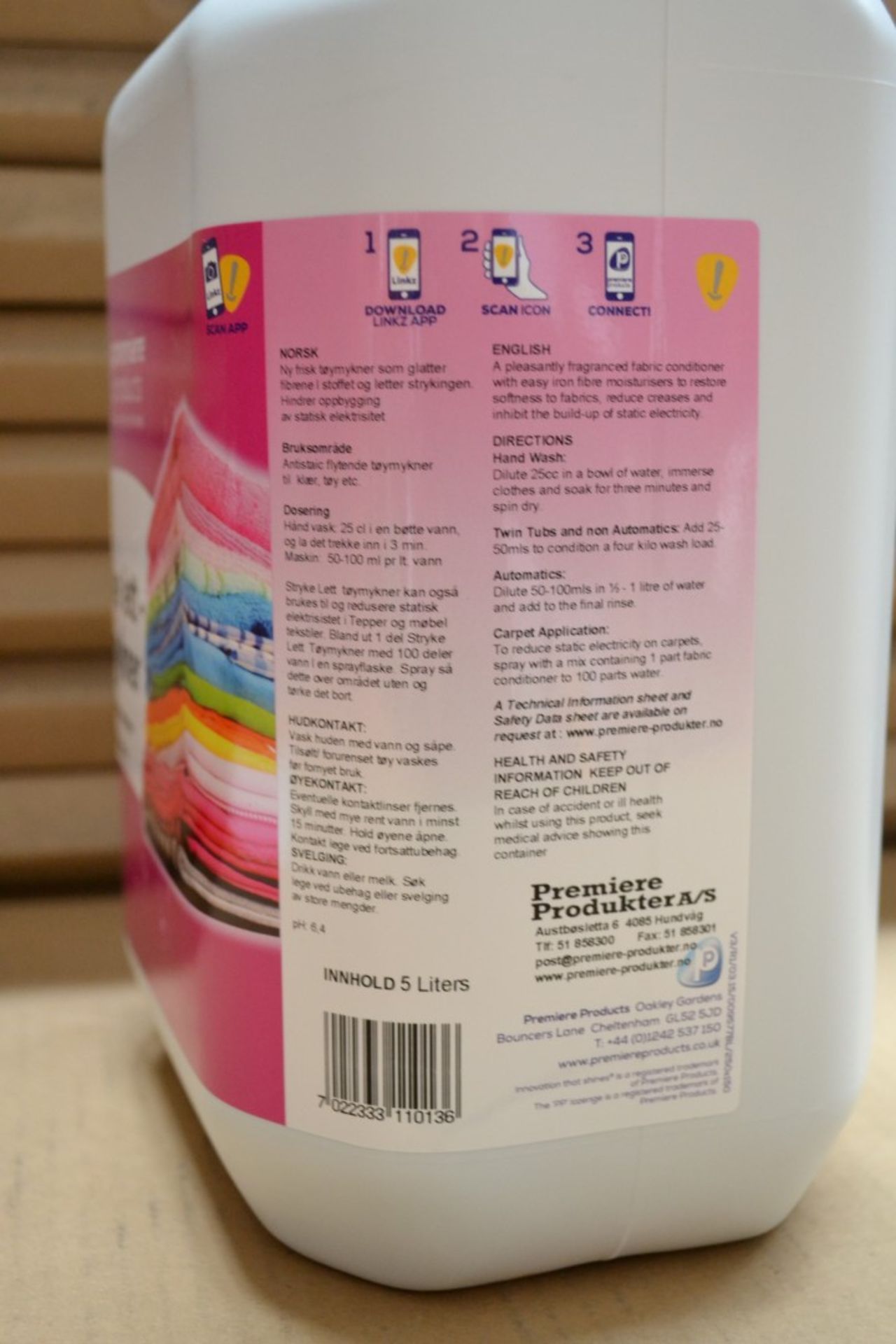 2 x 5ltr Premiere Products Easy Iron fabric conditioner - New Boxed Stock - CL083 - Ref 08062 - - Image 4 of 6