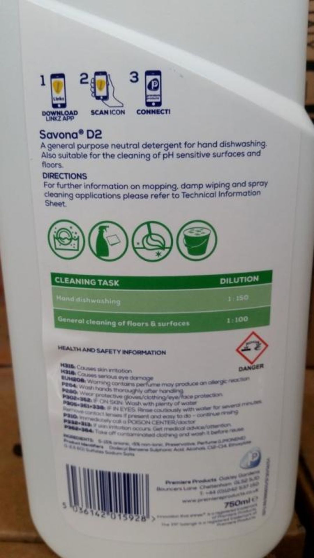 12 x Premiere Products 750ml Savona D2 Washing Up Liquid - For Squeaky Clean Crockery, Cutlery, Pots - Image 3 of 6