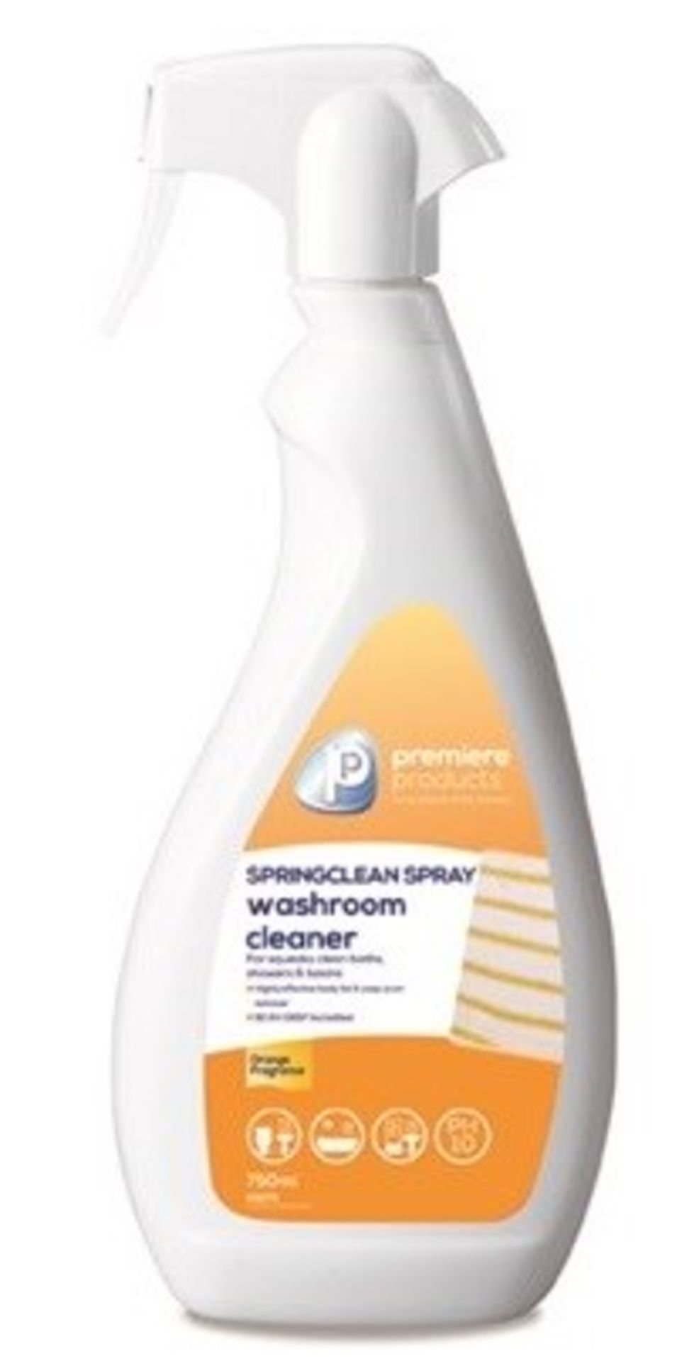 6 x 750ml Bottles Of Premiere "Springclean Spray" Commercial Washroom Cleaner - Orange Fragrance -