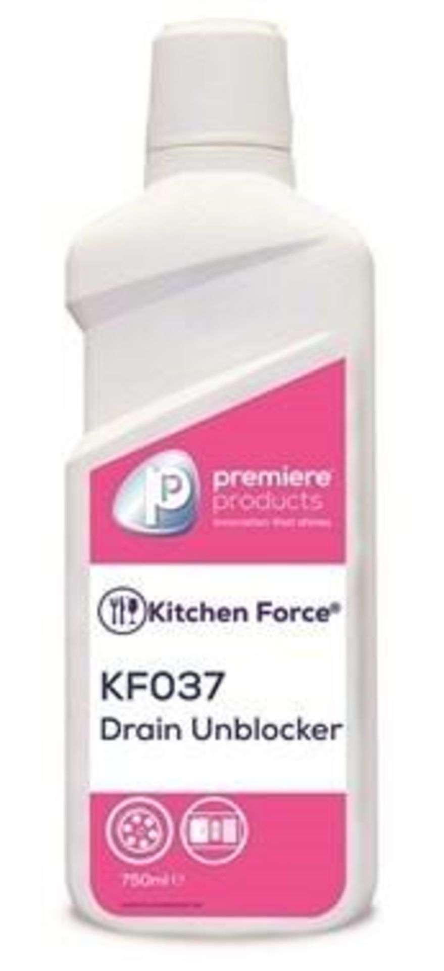 12 x Kitchen Force 750ml Drain Unblocker - Premiere Products - Powerful Alkaline Drain Cleaner -