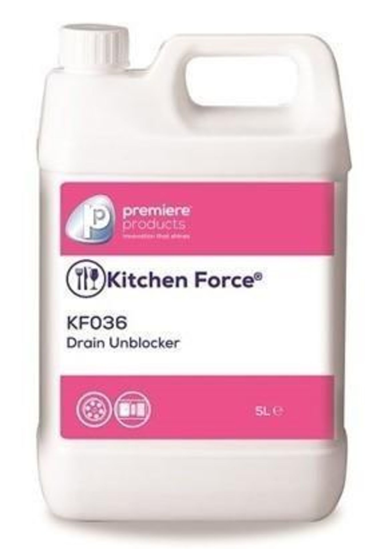 2 x Kitchen Force 5 Litre Drain Unblocker - Premiere Products - Rapidly Breaks Down Blockages Caused