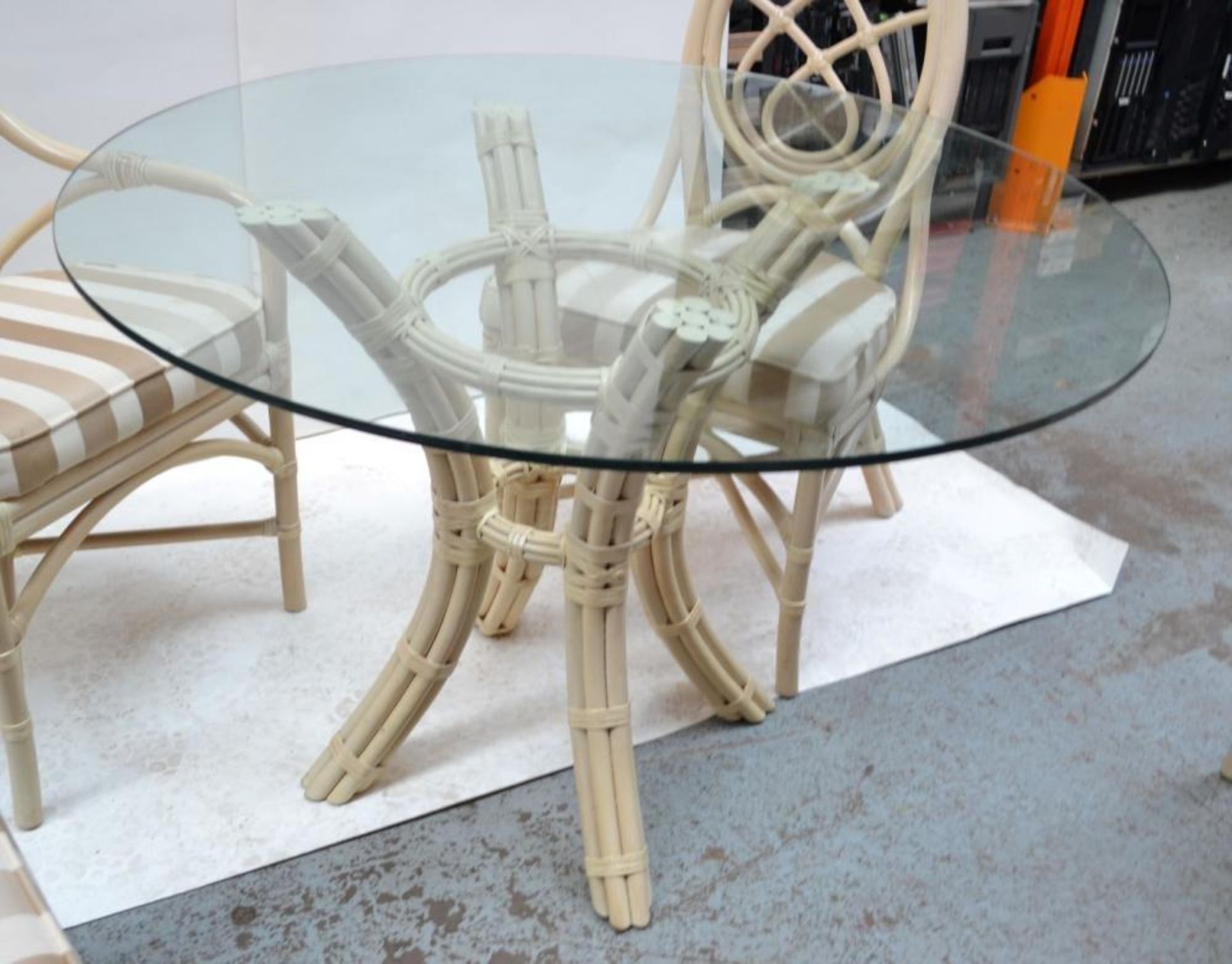 1 x Glass Topped Cane Table with 4 Chairs - Pre-owned In Good Condition - AE010 - CL007 - Location: - Image 11 of 13