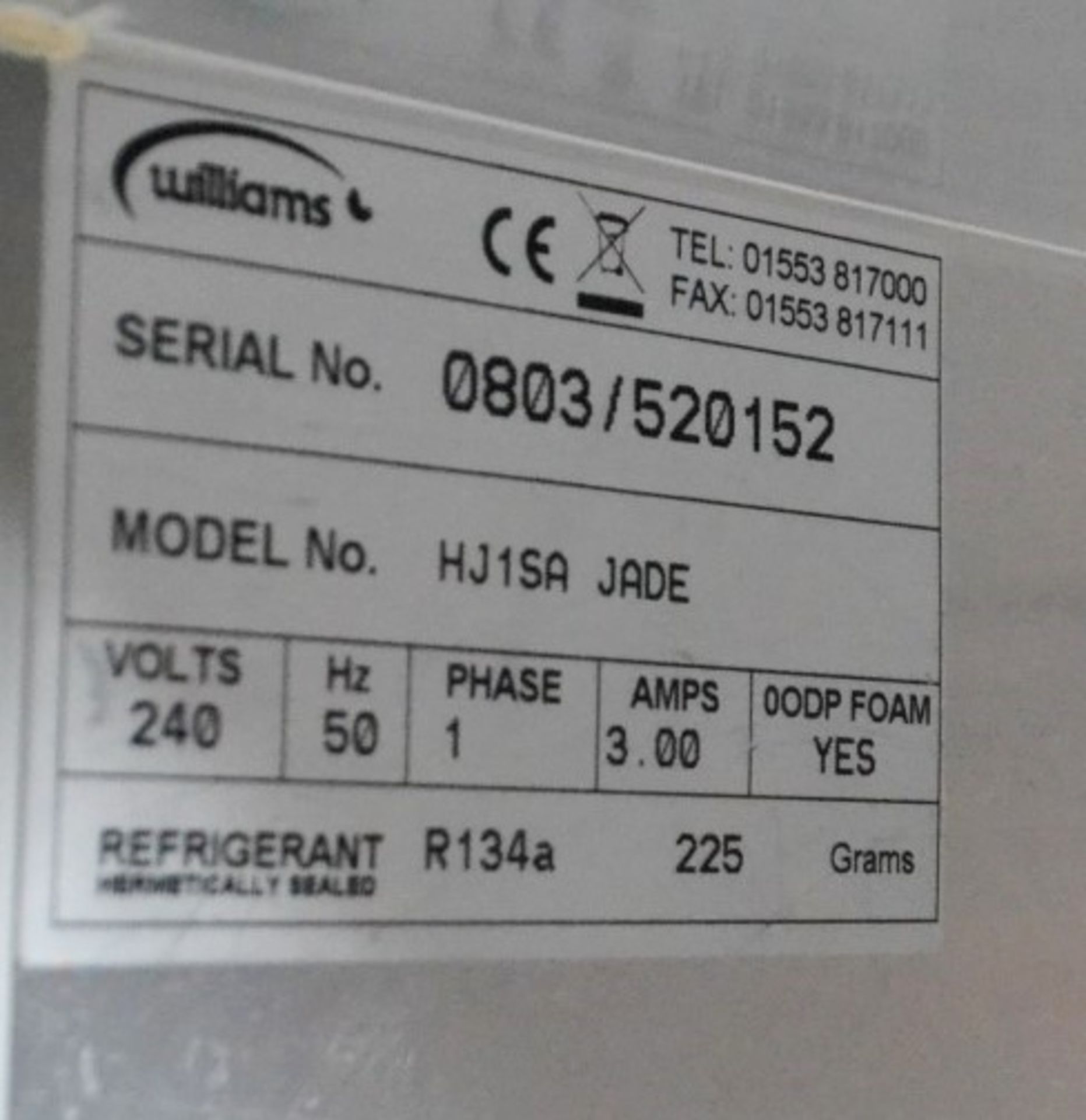 1 x Williams Jade 1-Door 620Ltr Commercial Cabinet Fridge (HJ1SA JADE) - Tall Upright Stainless - Image 3 of 14