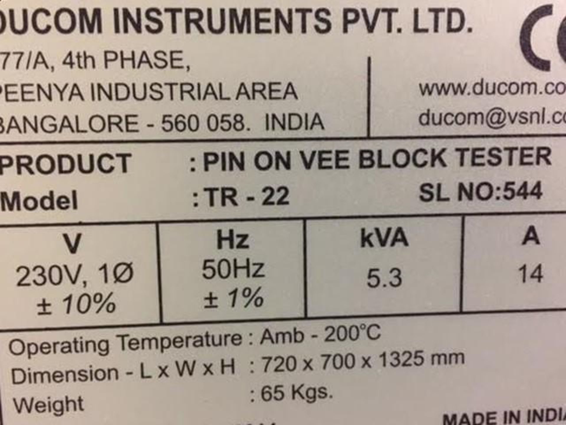 1 x Ducom TR22 Pin and Vee Block Tester - Used to Evaluate Wear Preventive and Load Carrying Propert - Image 5 of 9