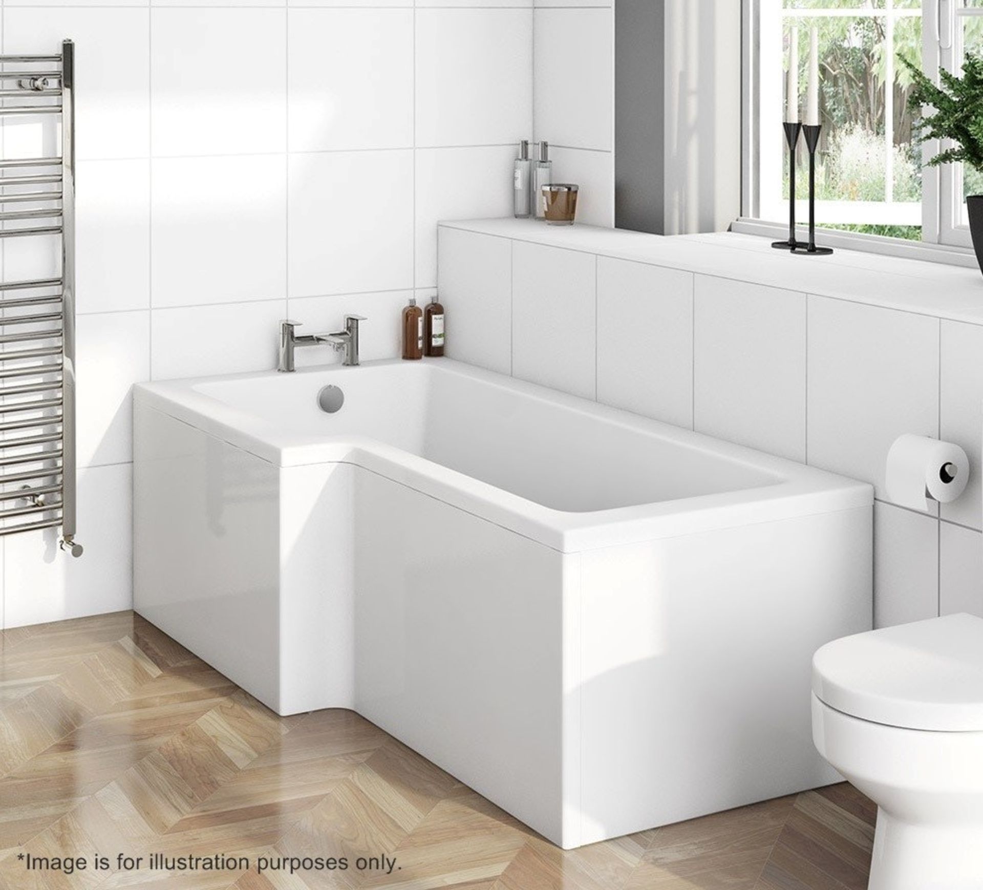 1 x Boston Left Hand L Shape Shower Bath Tub - 1700 x 850 - No Tap Pln Encap - Colour: White -