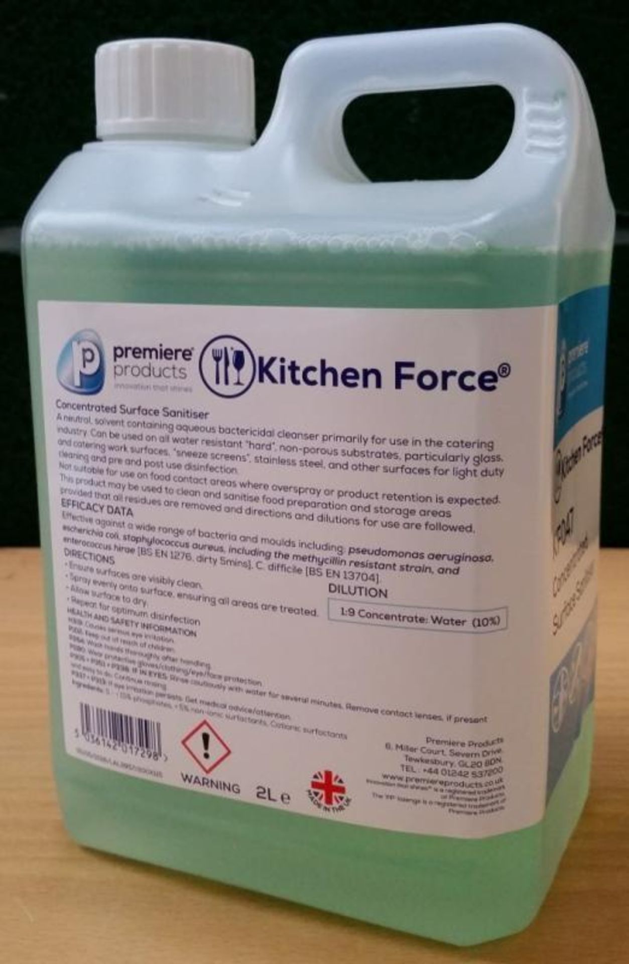 4 x Premiere Kitchen Force 2 Litre Concentrated Surface Sanitiser - Suitable For Foaming Dispnesers