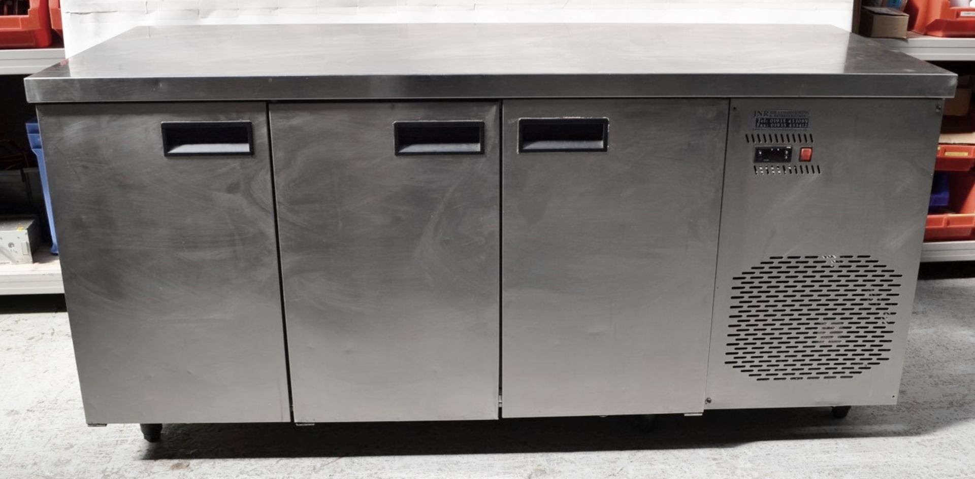 1 x Stainless Steel Commercial Refrigerated Counter With 3-Door Storage - Dimensions: W179 x D70 x H - Image 2 of 7