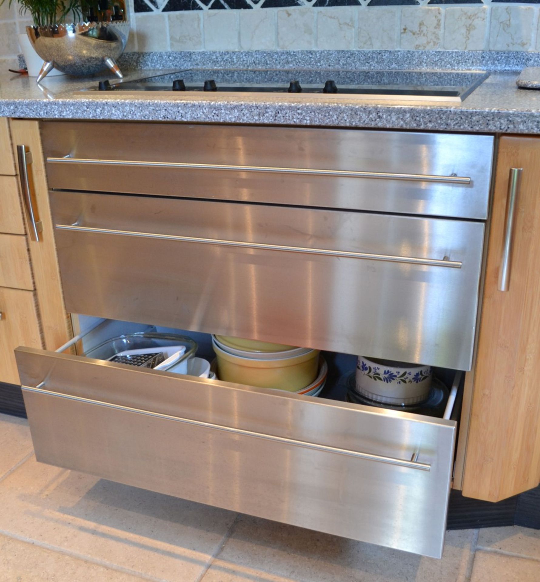 1 x Contemporary Beech Fitted Kitchen Featuring Corian Worktops And Integrated Appliances From Neff, - Image 14 of 19