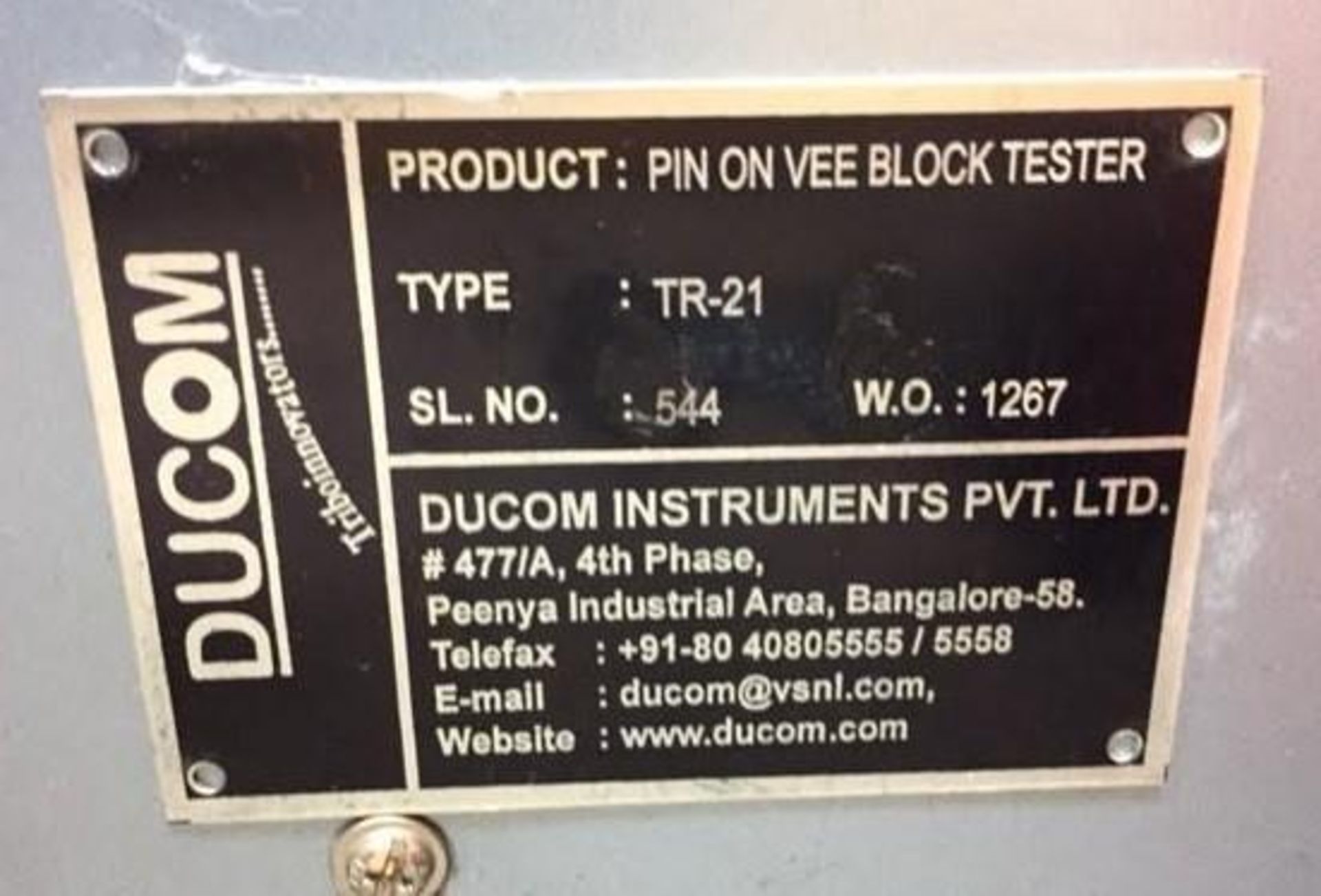 1 x Ducom TR22 Pin and Vee Block Tester - Used to Evaluate Wear Preventive and Load Carrying Propert - Image 3 of 9