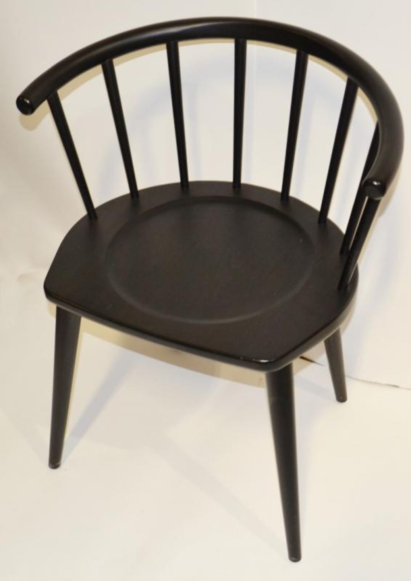 4 x Curved Spindleback Wooden Dining Chairs With Shaped Seats and Dark Finish - Dimensions: H73 x W5