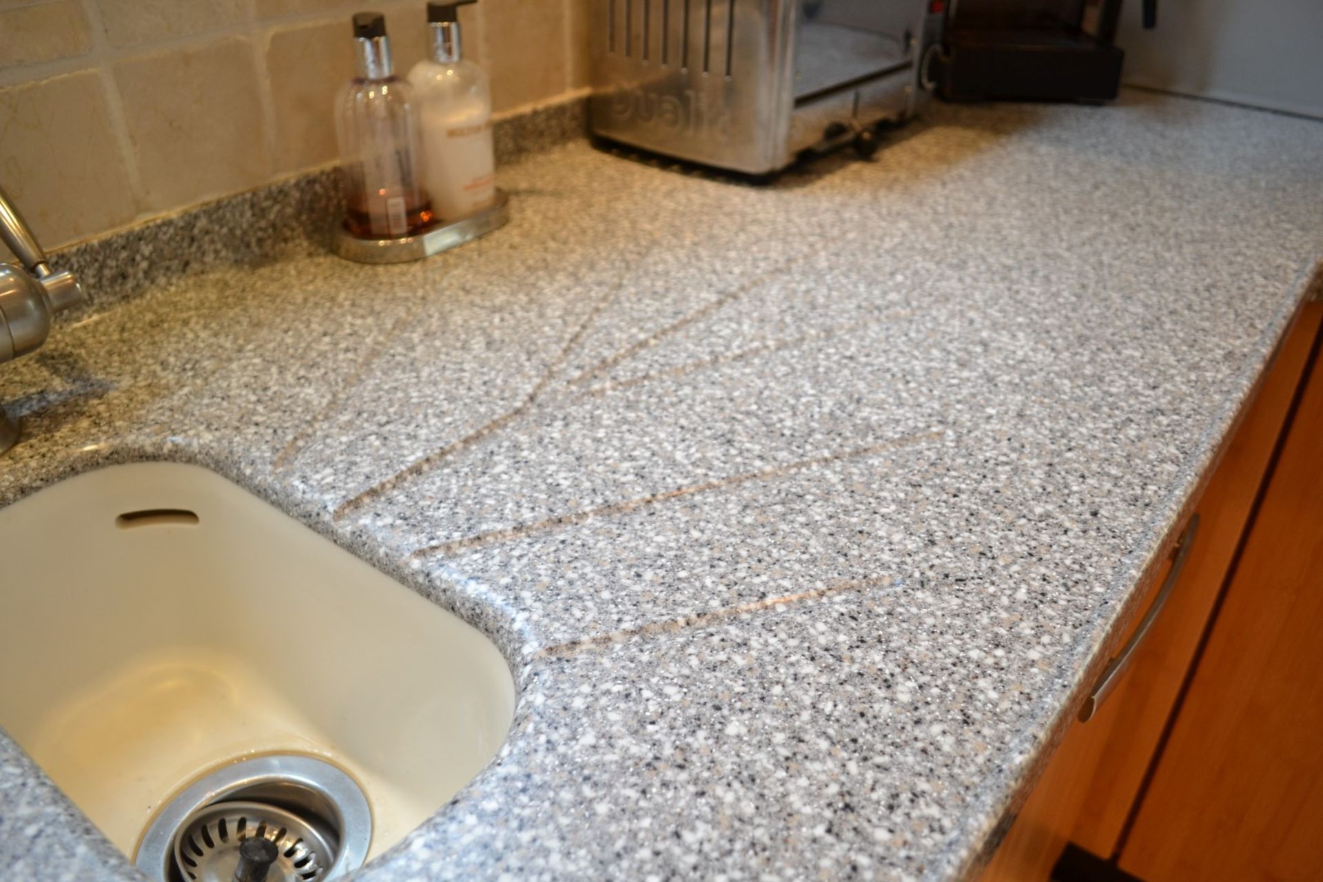 1 x Contemporary Beech Fitted Kitchen Featuring Corian Worktops And Integrated Appliances From Neff, - Image 18 of 19