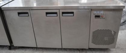 1 x Stainless Steel Commercial Refrigerated Counter With 3-Door Storage - Dimensions: W179 x D70 x H