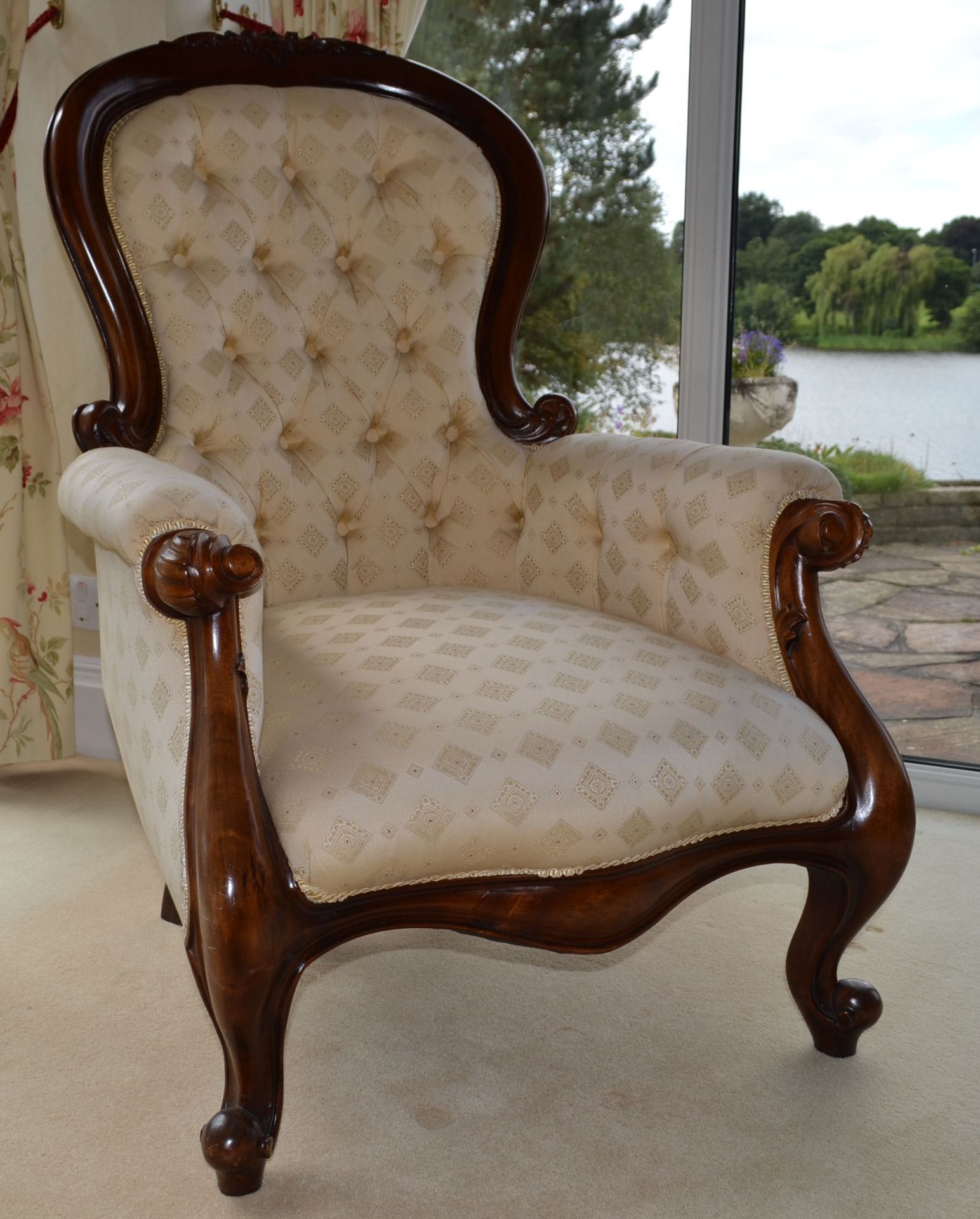 1 x Victorian Style Queen Anne Chair With Ball & Claw Feet and Studded Back - Beautifully - Image 2 of 12