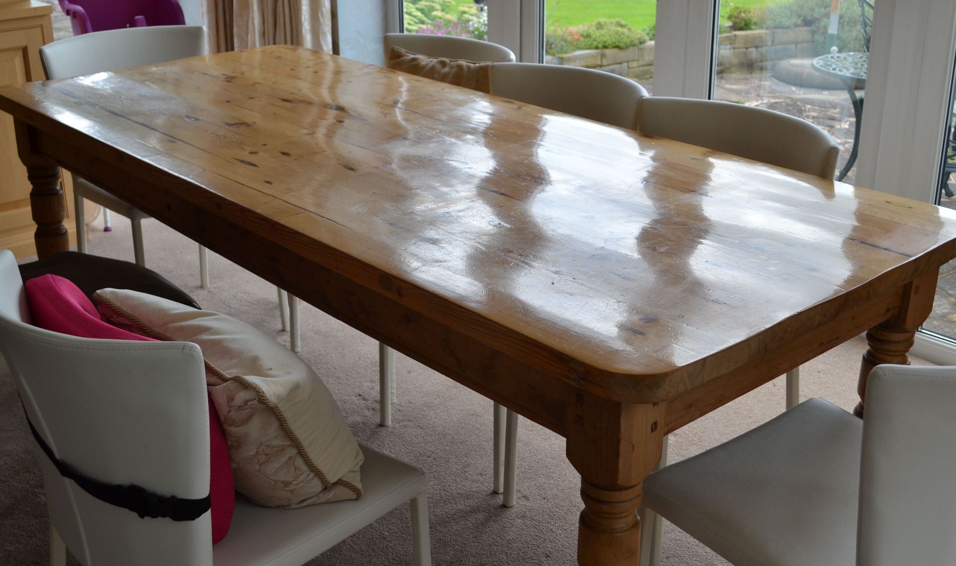 1 x Bespoke Pine Dining Table Made From Reclaimed Church Pews - CL226 - Location: Knutsford WA16