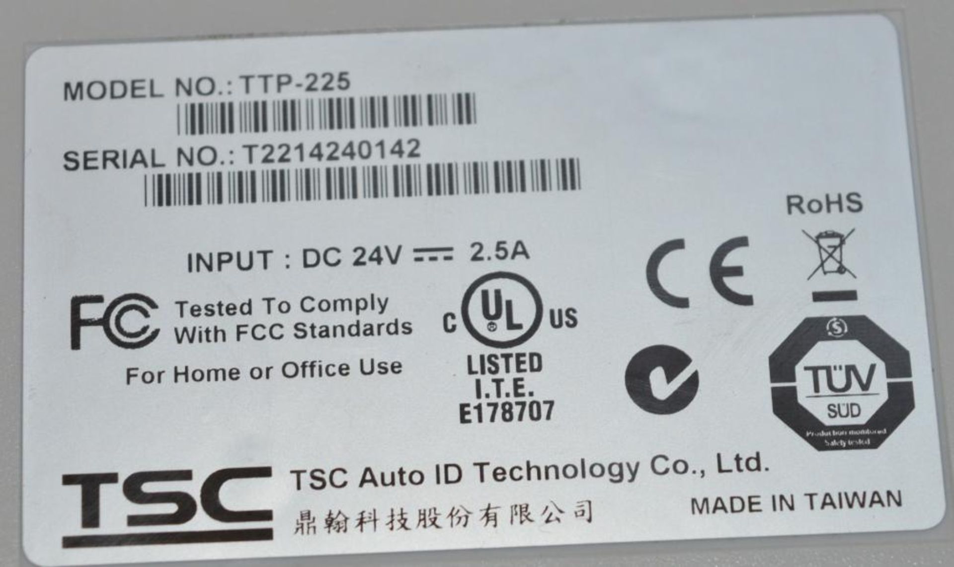 1 x TSC TTP-225 Label Barcode Printer With KP-200 Keyboard, Power Supply, 4 x Rolls of W5890 Wax and - Image 8 of 9