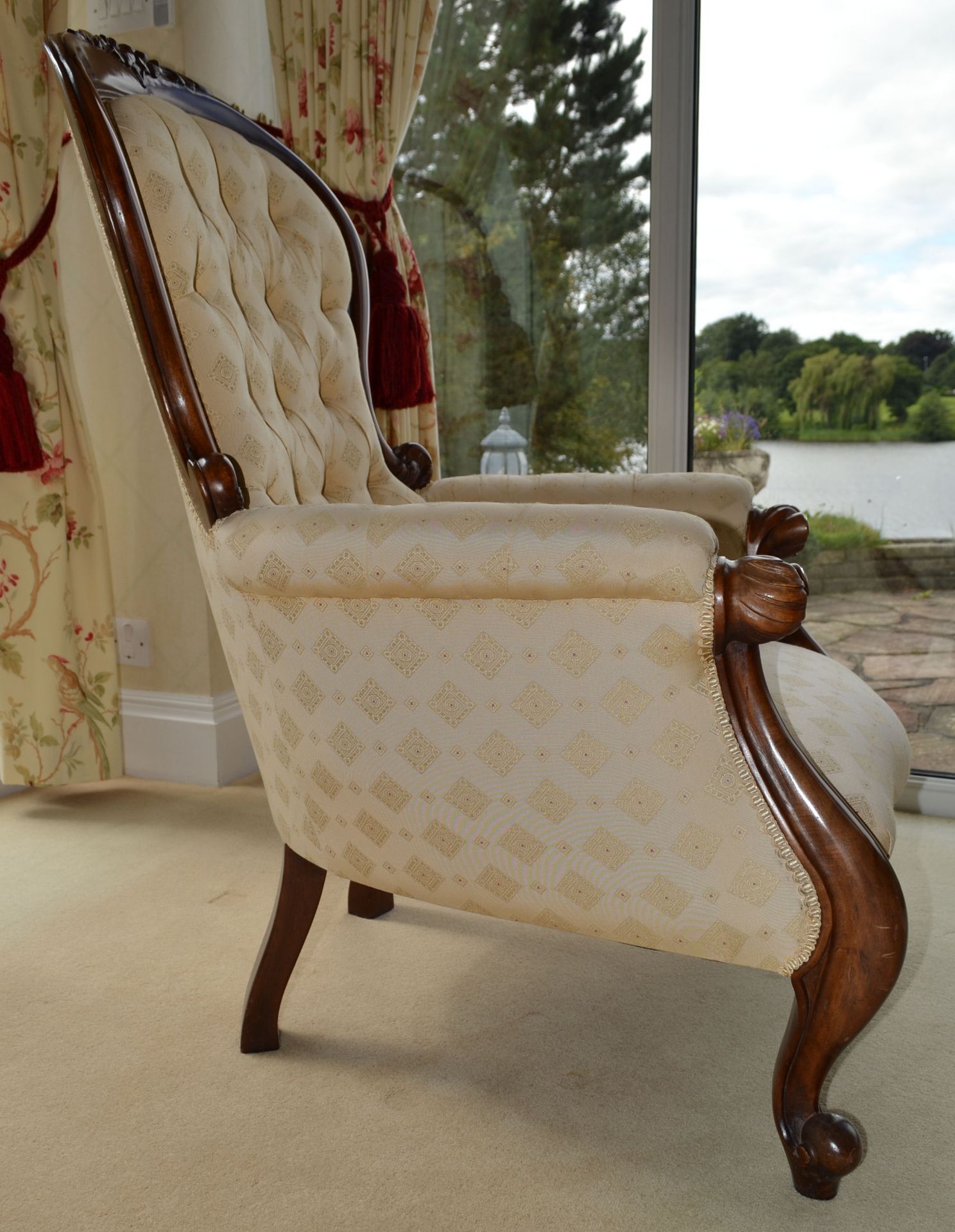 1 x Victorian Style Queen Anne Chair With Ball & Claw Feet and Studded Back - Beautifully - Image 3 of 12