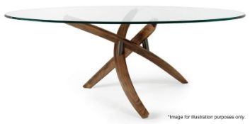 1 x REFLEX "Fili D'Erba" Circular Dining Table - Glass Topped With A Curved Wooden Base - Designed B